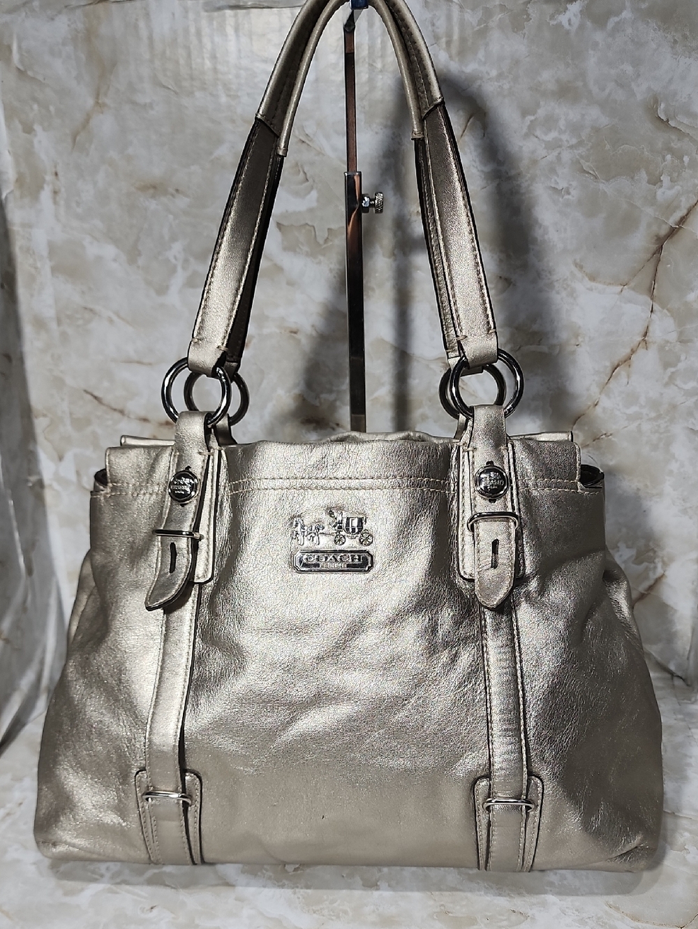 Coach Metallic Silver Leather Shoulder Bag
